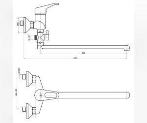 Смеситель GPD Kalipso MAE24-3, для ванны и душа, универсальный 40 см, c душевой насадкой, хром