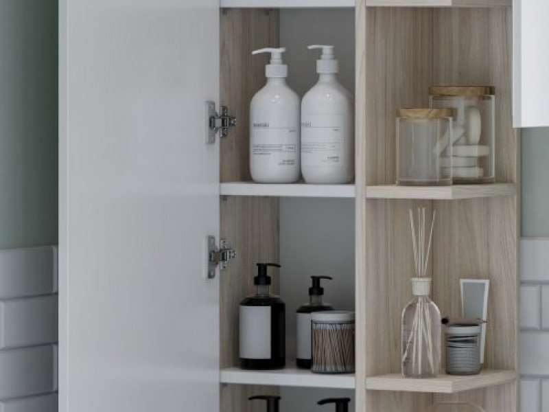 Пенал Акватон Сканди 40 см, 1A253403SDB20 с зеркалом, подвесной, белый/дуб верона