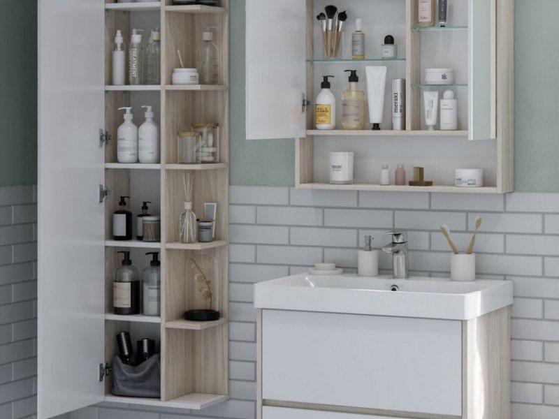 Пенал Акватон Сканди 40 см, 1A253403SDB20 с зеркалом, подвесной, белый/дуб верона