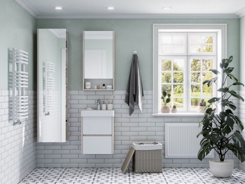 Пенал Акватон Сканди 40 см, 1A253403SDB20 с зеркалом, подвесной, белый/дуб верона