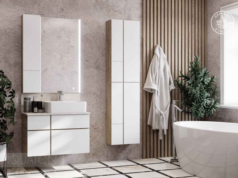 Полупенал Акватон Мишель 43 см, дуб эндгрейн, белый, 1A243903MIX40