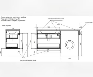 Тумба с раковиной Эстет Dallas Luxe 140, см, 2 ящика, левая/правая