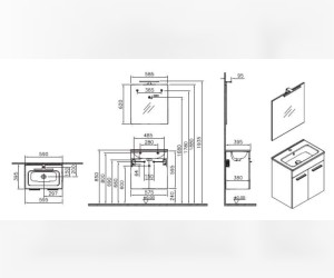 Комплект мебели Vitra Mia 60 см тумба, раковина, зеркало c подсветкой, кордован, 75069
