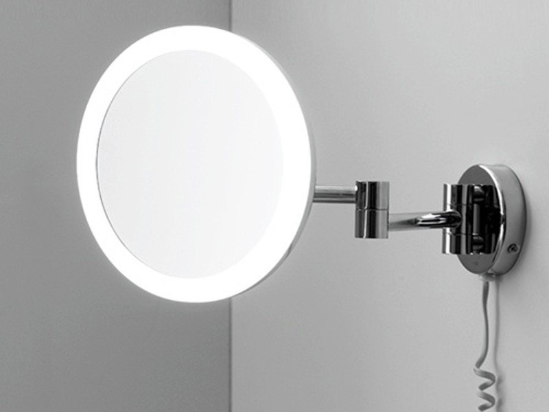 Настенное косметическое зеркало WasserKRAFT K-1004BLACK с 3-х кратным увеличением и Led-подсветкой, цвет держателя - черный