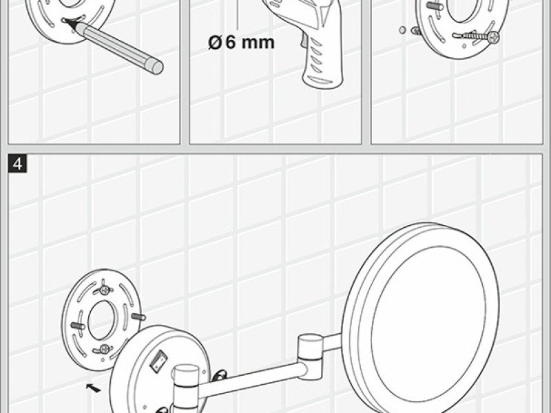Настенное косметическое зеркало WasserKRAFT K-1004BLACK с 3-х кратным увеличением и Led-подсветкой, цвет держателя - черный