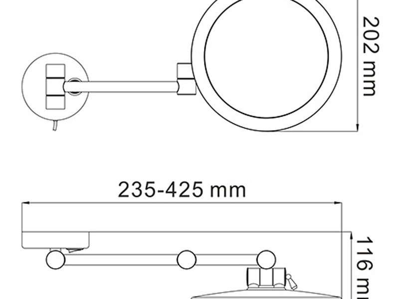 Настенное косметическое зеркало WasserKRAFT K-1004BLACK с 3-х кратным увеличением и Led-подсветкой, цвет держателя - черный