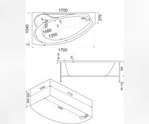 Ванна Bas Николь угловая 1700х1000 без гидромассажа, акрил (В 00028/В 00027)