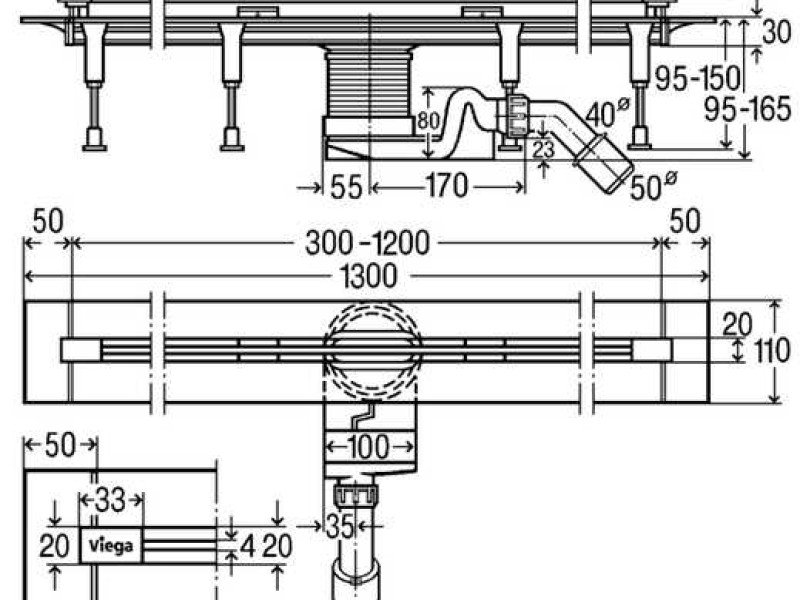 Душевой лоток Viega Advantix Vario 686277 под щелевую дизайн-вставку, подрезной от 30-120 см