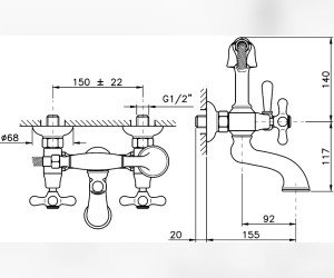 Смеситель Nicolazzi 2501GO Nuova Brenta для ванны, золото