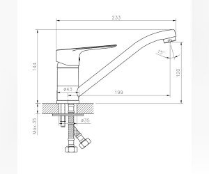 Смеситель Rossinka для кухонной мойки, хром, RS27-21