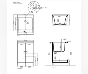 Комплект для постирочной Kerasan Aquadom 9165k3*1, 60 x 60 см с 1 отверстием под смеситель, белый матовый
