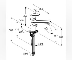Смеситель Kludi Objekta 325770575 для кухонной мойки, с дополнительным краном для подключения стиральной или посудомоечной машины, для безнапорных водонагревателей