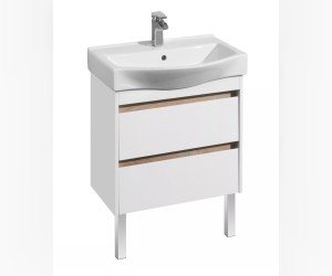 Тумба под раковину Акватон Нортон 65 см, 1A248801NT010, подвесная/напольная, белый глянцевый/дуб эндгрейн