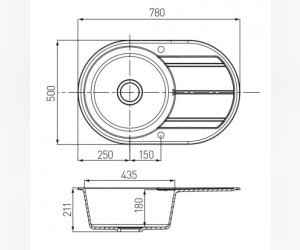 Кухонная мойка Акватон Амира круглая с крылом, терракот, 1A712932AI270