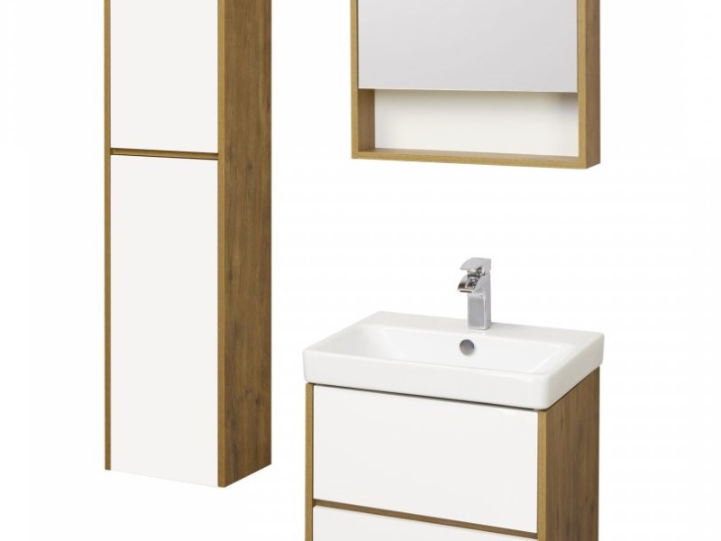 Зеркальный шкаф Акватон Сканди 55 см, 1A252102SDZ90, подвесной, белый/дуб рустикальный