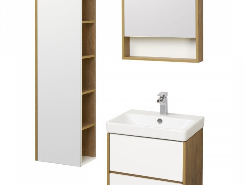 Зеркальный шкаф Акватон Сканди 55 см, 1A252102SDZ90, подвесной, белый/дуб рустикальный