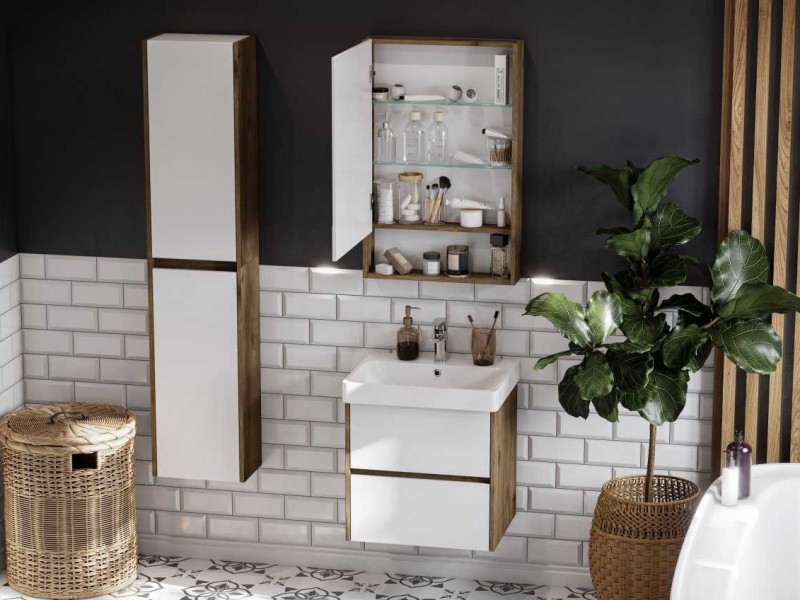 Зеркальный шкаф Акватон Сканди 55 см, 1A252102SDZ90, подвесной, белый/дуб рустикальный