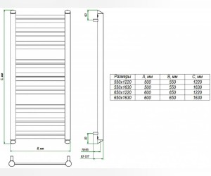 Полотенцесушитель электрический Grota Forte 53 x 180 см, ширина 53 см, высота 180 см, крашеный белый