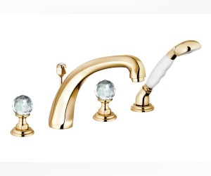 Смеситель Kludi Adlon 5152445G4 для ванны и душа, на 4 отверстия, ручки хрусталь, цвет золото 23 карата