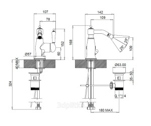 Смеситель для биде Margaroli Classica RU1003AA01GD, с донным клапаном, золото