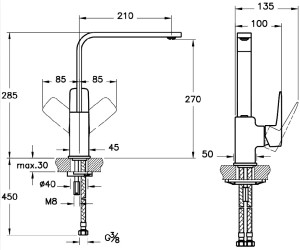 Смеситель VitrA Root Square для кухонной мойки, хром, A42753EXP