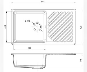 Кухонная мойка GranFest Quarz Z 53, 85.1 x 47.9 см, черный