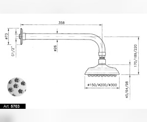 Верхний душ Nicolazzi Classic 5703 CR 30, d-300 мм, 1 режим струи, с держателем, хром