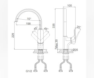 Смеситель D&K Berlin DA1432423 для кухонной мойки, высокий, песочный