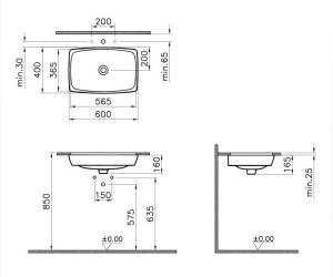 Раковина Vitra Metropole 5668B003-1083 57x40 см, встраиваемая снизу, без перелива