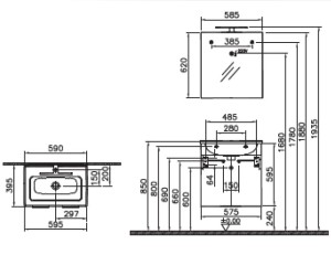 Комплект мебели Vitra Mia 60 см тумба, раковина, зеркало c подсветкой, белый глянец, 75023