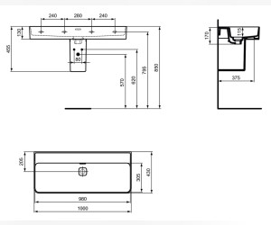 Раковина Ideal Standard Strada II 100 см, белый, T364001
