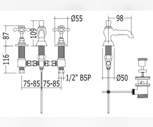 Смеситель Devon&Devon Victorian IBV512OT для раковины, светлое золото