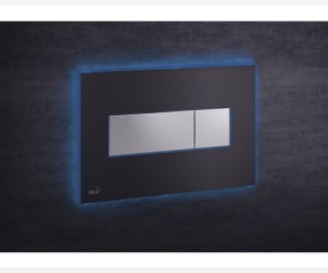 Кнопка управления AlcaPlast M1475 - AEZ111 с цветной пластиной, светящаяся кнопка черная матовая, свет голубой