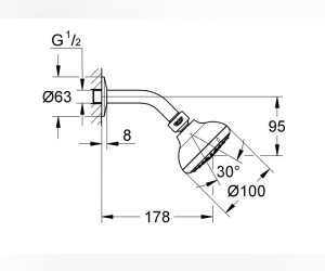 Верхний душ Grohe New Tempesta 100 III 26088001 (26088000), 100х100 мм, 3 режима струи, с держателем