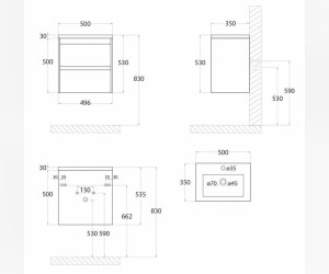 Тумба под раковину Art&Max Family 50 см подвесная, белый глянцевый, Family-500-2C-SO-BL