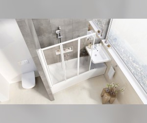 Шторка на ванну Ravak VS3 115, профиль сатин, витраж полистирол рейн, 795S0U0041