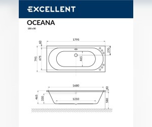 Ванна гидромассажная Excellent Oceana 180 x 80 см, LINE, хром