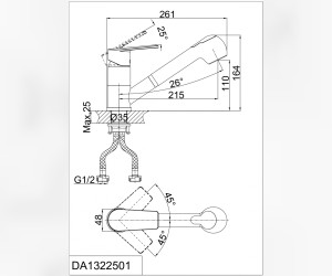 Смеситель D&K Lessing Rhein DA1322501 для кухонной мойки, с вытяжным душем
