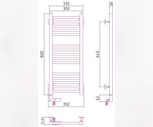 Полотенцесушитель электрический Сунержа Модус 2.0 800 x 300, ширина 30 см, высота 80 см, МЭМ левый/правый, золото