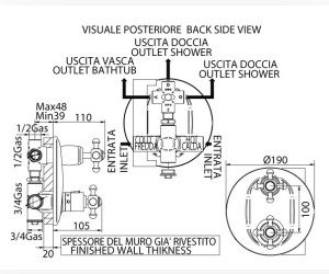 Смеситель термостатический Bandini Antico 824820YY06D для ванны/душа, ручка Swarowski Antico, бронза