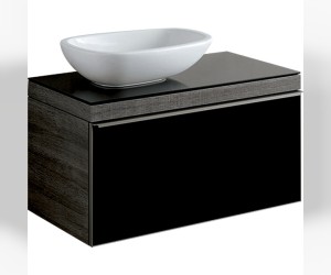 Тумба под раковину Geberit Citterio 500.560.JJ.1, 90 см, корпус cеро-коричневый дуб, фасад чёрное стекло