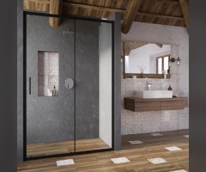 Душевая дверь в нишу Ravak Blix Slim BLSDP2-110, профиль чёрный, витраж транспарент, X0PMD0300Z1