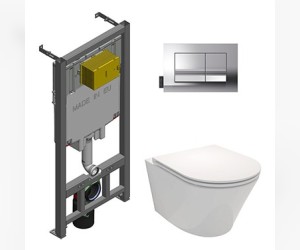 Инсталляция Jacob Delafon E21749RU-00 с безободковым унитазом Rodin+ EDY102, сиденье микролифт, клавиша хром, (E29025+E20858-CP+EDY102+E23280)