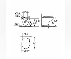 Подвесной унитаз Grohe Bau Ceramic 39351000, безободковый, крышка микролифт