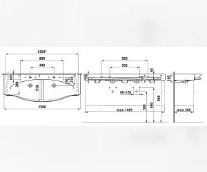 Раковина Laufen Palace 8.1470.6.000.104.1 с полотенцедержателем, 150 см