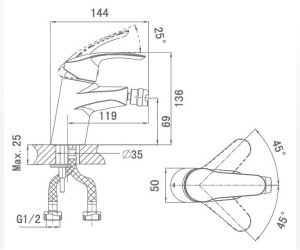 Смеситель D&K Wurzburg Bayern DA1112201 для биде