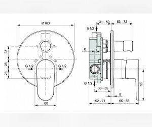 Смеситель Ideal Standard Cerafine Model O встраиваемый для ванны и душа, хром, A7193AA