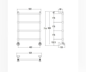 Полотенцесушитель водяной Margaroli Sole 442TS 442TS4604OB, высота 71.4 см, ширина 52.5 см, старая бронза