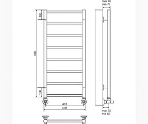 Полотенцесушитель водяной Terminus Контур П8 400х900, ширина 43 см, высота 90 см, хром, 4660059582450
