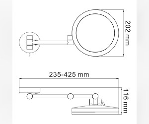 Настенное косметическое зеркало WasserKRAFT K-1004 с 3-х кратным увеличением и Led-подсветкой, цвет держателя - хром